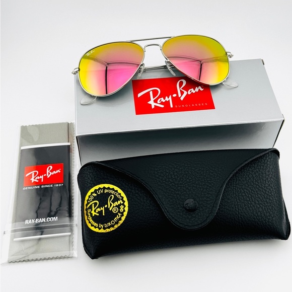 Ray-Ban Sunglasses Aviator Flash Lenses RB3035 Silver Frame Yellow/pink Lenses - Picture 12 of 12
